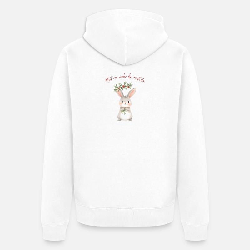 Lapin sous gui Conception de Noël - Veste à capuche bio Premium Unisexe - blanc