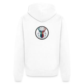 Regenbogenhirsch Kristallmond - Unisex Premium Bio Zip Hoodie - Weiß - Hinten - Thijin (182cm)