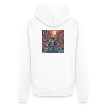 Zombiesturm in der Stadt - Unisex Premium Bio Zip Hoodie - Weiß - Hinten - Thijin (182cm)
