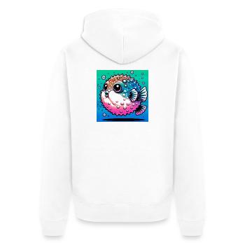 Kugelfisch - Unisex Premium Bio Zip Hoodie - Weiß - Hinten - Thijin (182cm)