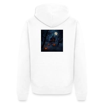 Haunted house under moon and pumpkins - Unisex Premium Organic Zip Hoodie - white - Back - Thijin (182cm)