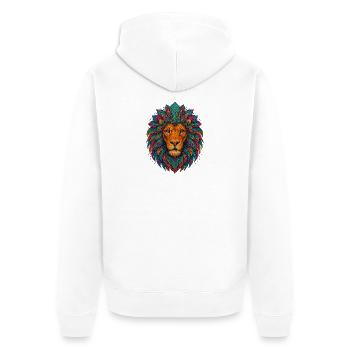 Mandala-Löwe – bunter Kopf - Unisex Premium Bio Zip Hoodie - Weiß - Hinten - Thijin (182cm)