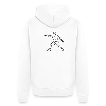 Croquis de joueur de disc golf – Motif minimaliste - Veste à capuche bio Premium Unisexe - blanc - Dos - Thijin (182cm)