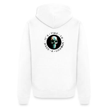 Neon Halftöne Schädel, Halloween, Rock, Biker - Unisex Premium Bio Zip Hoodie - Weiß - Hinten - Thijin (182cm)