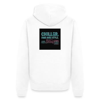 Chill, aber mit Neon-Style - Unisex Premium Bio Zip Hoodie - Weiß - Hinten - Thijin (182cm)