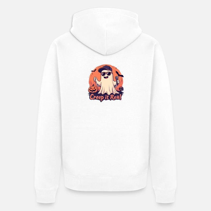 Creep It Real Ghost mit Mikrofon - Unisex Premium Bio Zip Hoodie - Weiß