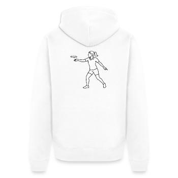 Croquis de joueur de disc golf – Motif minimaliste - Veste à capuche bio Premium Unisexe - blanc - Dos - Thijin (182cm)