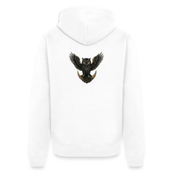 Eule des Mondes – Symbol für Weisheit & Stärke - Unisex Premium Bio Zip Hoodie - Weiß - Hinten - Thijin (182cm)