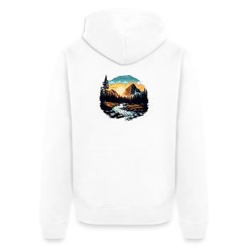 Sonnenuntergang in den Bergen - Unisex Premium Bio Zip Hoodie - Weiß - Hinten - Thijin (182cm)