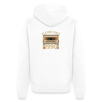 Playing Since 1990 Cassette - Unisex Premium Organic Zip Hoodie - white - Back - Thijin (182cm)