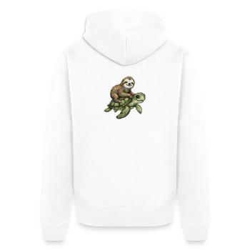 Faultier auf Schildkröte Illustration - Unisex Premium Bio Zip Hoodie - Weiß - Hinten - Thijin (182cm)