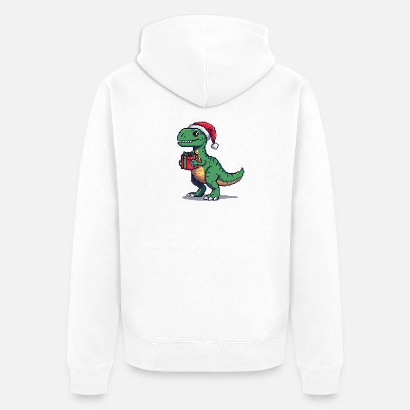 Vélociraptor 8 bits Pixel Noël - Veste à capuche bio Premium Unisexe - blanc