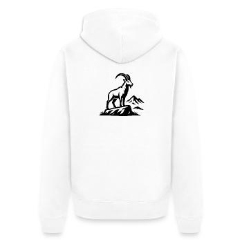 Alpiner Steinbock Silhouette auf Felsen - Unisex Premium Bio Zip Hoodie - Weiß - Hinten - Thijin (182cm)