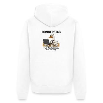 Donnerstag Büroente Meme - Unisex Premium Bio Zip Hoodie - Weiß - Hinten - Thijin (182cm)
