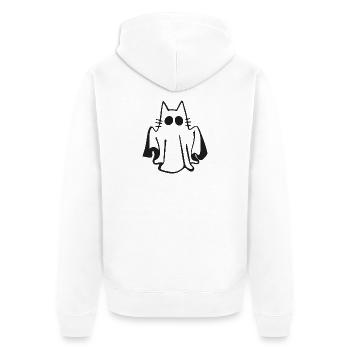 Katze im Geistkostüm – witziges Halloween Motiv - Unisex Premium Bio Zip Hoodie - Weiß - Hinten - Thijin (182cm)