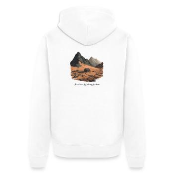 Citation de cabane de montagne - Dans le silence, la liberté - Veste à capuche bio Premium Unisexe - blanc - Dos - Thijin (182cm)