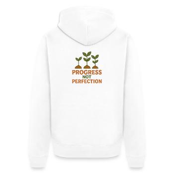 Le progrès au lieu de la perfection - Veste à capuche bio Premium Unisexe - blanc - Dos - Thijin (182cm)
