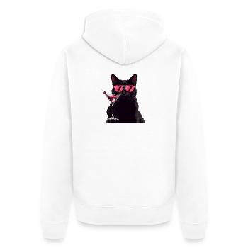 Schwarze Katze mit Pinkem Martini Cartoon - Unisex Premium Bio Zip Hoodie - Weiß - Hinten - Thijin (182cm)