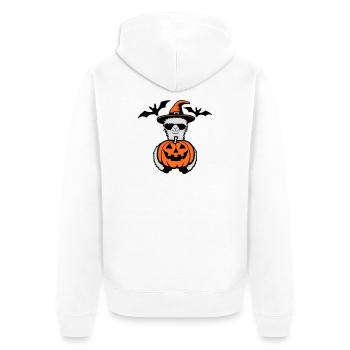 Lama Cool Halloween Kürbis Sonnenbrille Hexenhut - Unisex Premium Bio Zip Hoodie - Weiß - Hinten - Thijin (182cm)