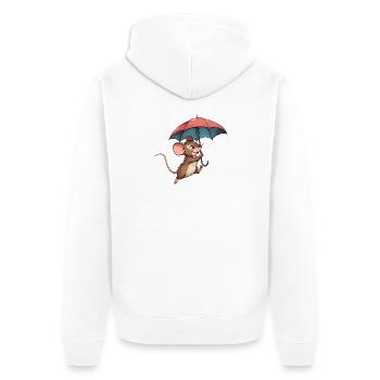 Süße Maus mit Regenschirm – Regnerischer Herbsttag - Unisex Premium Bio Zip Hoodie - Weiß - Hinten - Thijin (182cm)