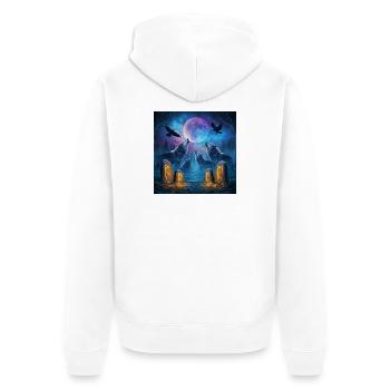 Mondnacht der Wölfe - Unisex Premium Bio Zip Hoodie - Weiß - Hinten - Thijin (182cm)