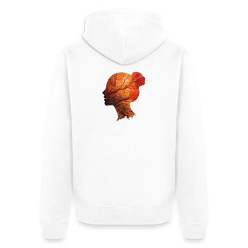 Herbst Silhouette Frau – Elegantes Portrait - Unisex Premium Bio Zip Hoodie - Weiß - Hinten - Thijin (182cm)
