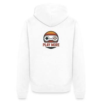 Retro Controller Motiv Play More - Unisex Premium Bio Zip Hoodie - Weiß - Hinten - Thijin (182cm)