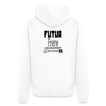 Future Brother wird geladen in Bearbeitung - Unisex Premium Bio Zip Hoodie - Weiß - Hinten - Thijin (182cm)