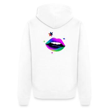 Regenbogen Lippen Pop Art Neon - Unisex Premium Bio Zip Hoodie - Weiß - Hinten - Thijin (182cm)