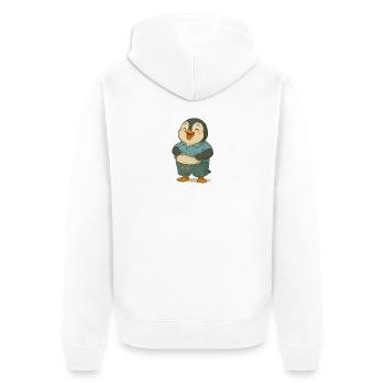Fröhlicher Pinguin mit Bauch - Unisex Premium Bio Zip Hoodie - Weiß - Hinten - Thijin (182cm)
