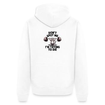Ne me repère pas, j’essaie de mourir - Chat de gym drôle - Veste à capuche bio Premium Unisexe - blanc - Dos - Thijin (182cm)