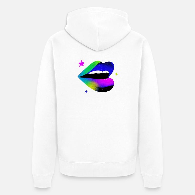 Regenbogen Lippe Graffiti Pop Art - Unisex Premium Bio Zip Hoodie - Weiß
