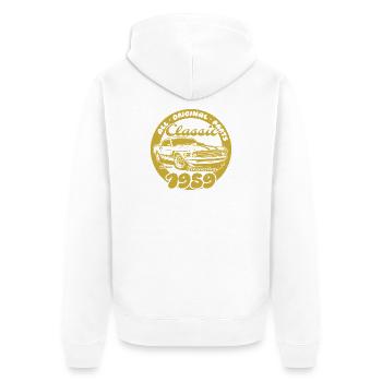 66e anniversaire - Muscle car classique 11/1959 - Veste à capuche bio Premium Unisexe - blanc - Dos - Thijin (182cm)
