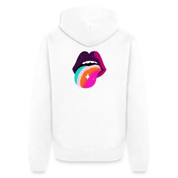 Prismatische Regenbogenzunge Lippen - Unisex Premium Bio Zip Hoodie - Weiß - Hinten - Thijin (182cm)