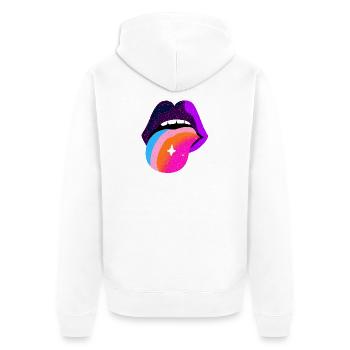 Kosmischer Regenbogen Zungenlippen - Unisex Premium Bio Zip Hoodie - Weiß - Hinten - Thijin (182cm)