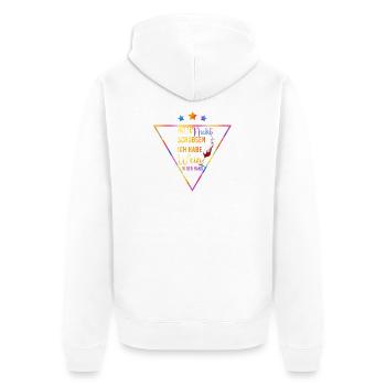 Wein in der Hand - Bitte nicht schubsen - Unisex Premium Bio Zip Hoodie - Weiß - Hinten - Thijin (182cm)