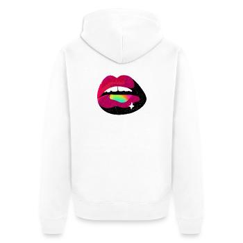Kosmischer Regenbogen Lippenkuss - Unisex Premium Bio Zip Hoodie - Weiß - Hinten - Thijin (182cm)