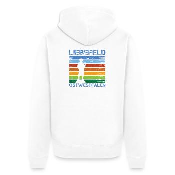 Liebefeld ❤ Leineweber - Unisex Premium Bio Zip Hoodie - Weiß - Hinten - Thijin (182cm)