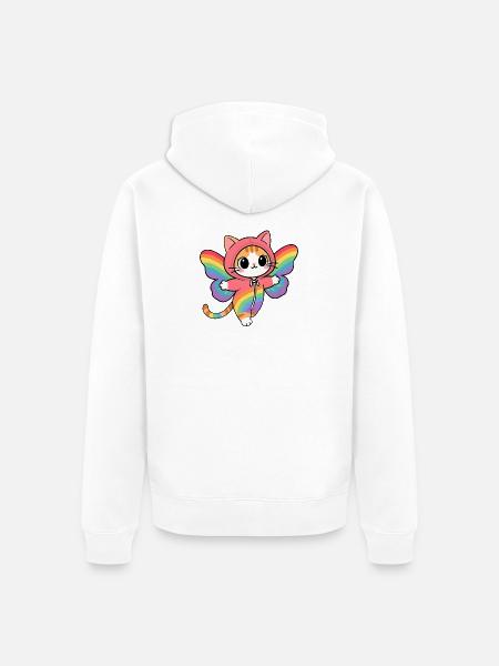 Cat Butterfly with Rainbow Wings Hoodie - Unisex Premium Organic Zip Hoodie - white