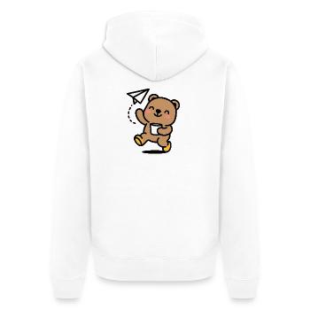 Happy teddy bear with paper airplane - Unisex Premium Organic Zip Hoodie - white - Back - Thijin (182cm)