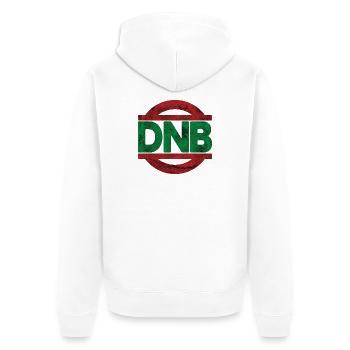 DnB Vibe Stempel RotGrün - Unisex Premium Bio Zip Hoodie - Weiß - Hinten - Thijin (182cm)