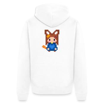 Pixel Kitsune Fuchs Mädchen in Blauer Hoodie - Unisex Premium Bio Zip Hoodie - Weiß - Hinten - Thijin (182cm)