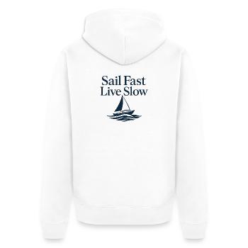 Nautic Design Sail Fast Live Slow Voilier - Veste à capuche bio Premium Unisexe - blanc - Dos - Thijin (182cm)