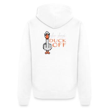Goose Live Laugh Duck Off Sunglasses Middle Finger - Unisex Premium Organic Zip Hoodie - white - Back - Thijin (182cm)