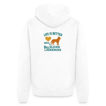 Belgian Laekenois Heart Tee - Unisex Premium Bio Zip Hoodie - Weiß - Hinten - Thijin (182cm)