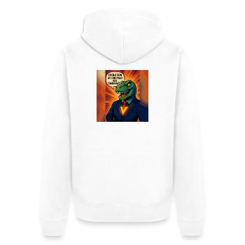 Dino im Anzug – Evolution ist Ansichtssache - Unisex Premium Bio Zip Hoodie - Weiß - Hinten - Thijin (182cm)