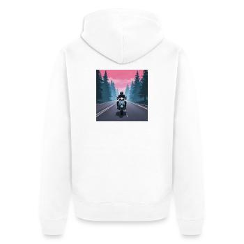 Motorradfahrer im Wald - Unisex Premium Bio Zip Hoodie - Weiß - Hinten - Thijin (182cm)