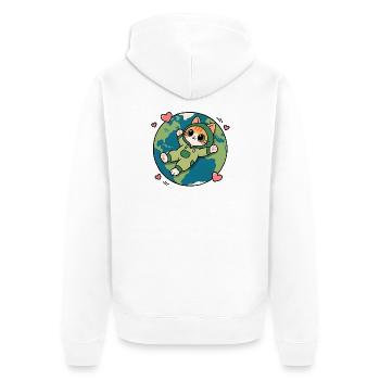 Chat écolo vert sur la planète Terre - Veste à capuche bio Premium Unisexe - blanc - Dos - Thijin (182cm)