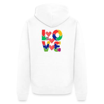Puzzle d’amour avec des cœurs colorés - Veste à capuche bio Premium Unisexe - blanc - Dos - Thijin (182cm)