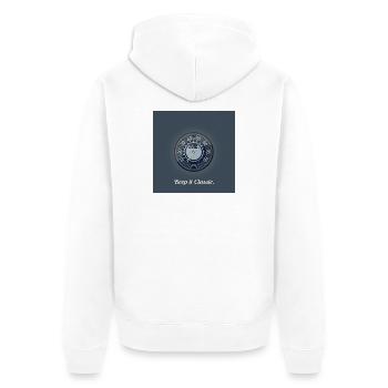 Keep it Classic – Retro Speedometer Design - Unisex Premium Bio Zip Hoodie - Weiß - Hinten - Thijin (182cm)